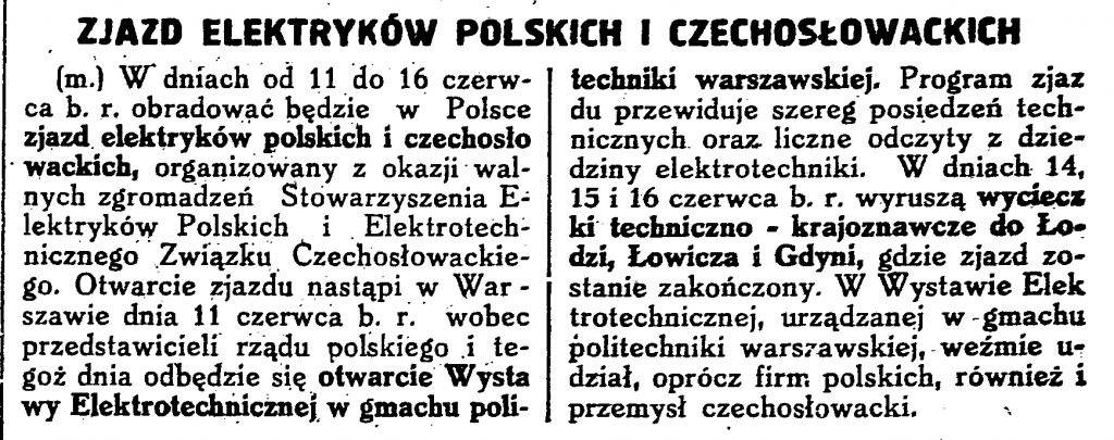 Zjazd elektryków polskich i czechosłowackich