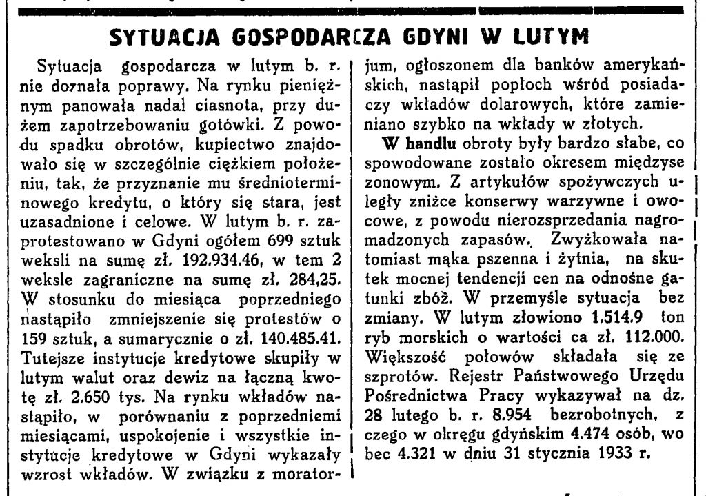 Sytuacja gospodarcza Gdyni w lutym [1933A r.]
