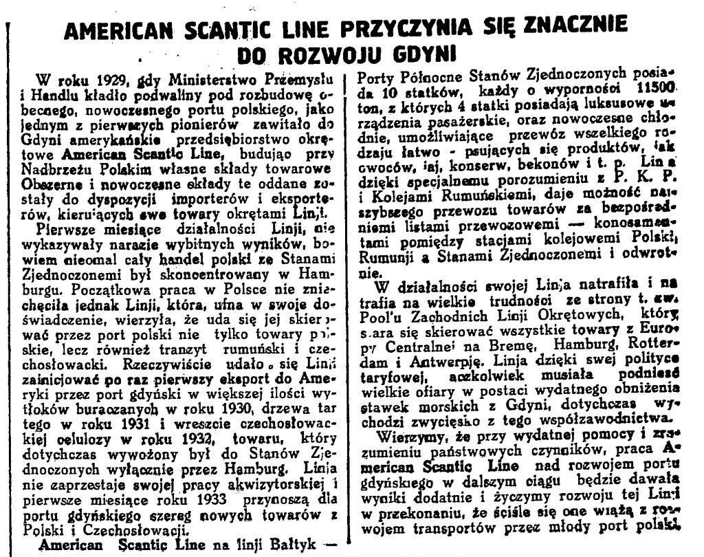 American Scantic Line przyczynia się znacznie do rozwoju Gdyni