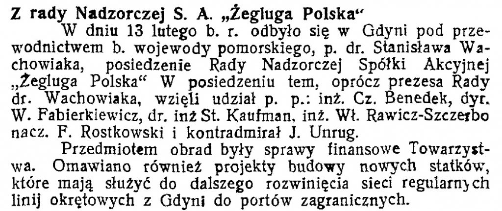 Z Rady Nadzorczej S. A. Żegluga Polska 