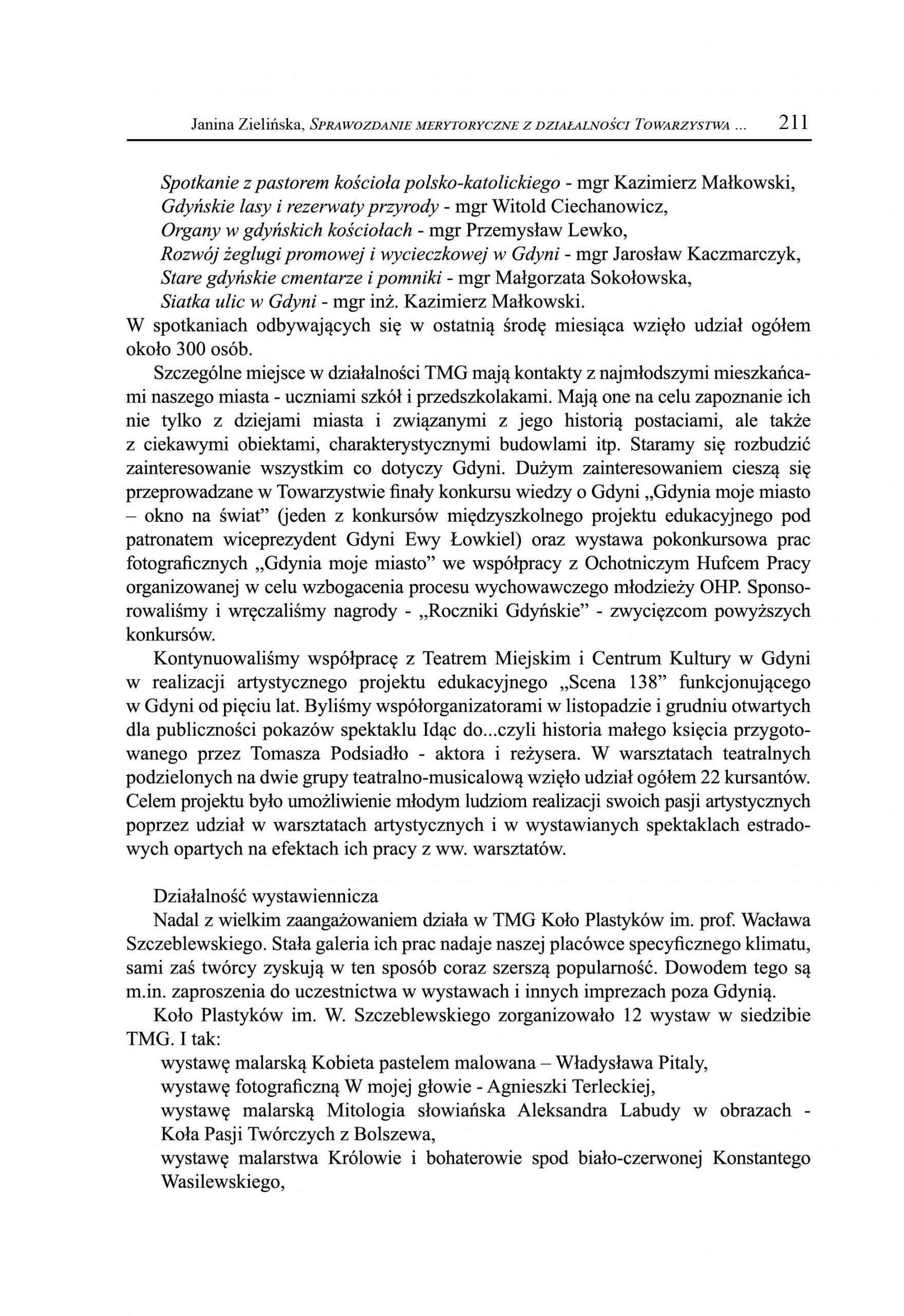Sprawozdanie merytoryczne z działalności Towarzystwa Miłośników Gdyni za 2011 r.