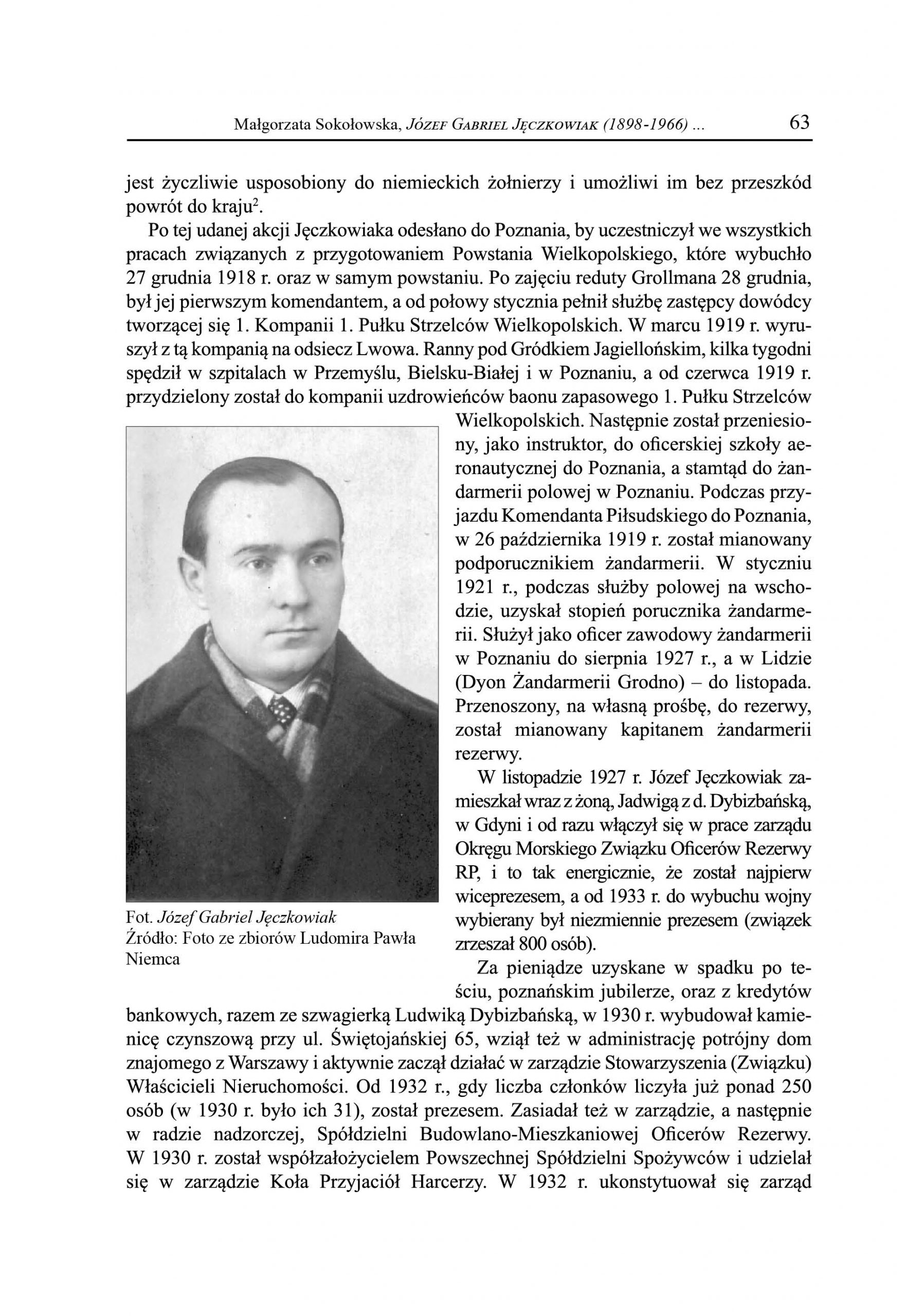 Józef Gabriel Jęczkowiak (1898-1966). Radny Miejski, prezes Koła Związku Oficerów Rezerwy