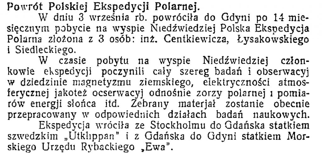 Powrót polskiej ekspedycji polarnej