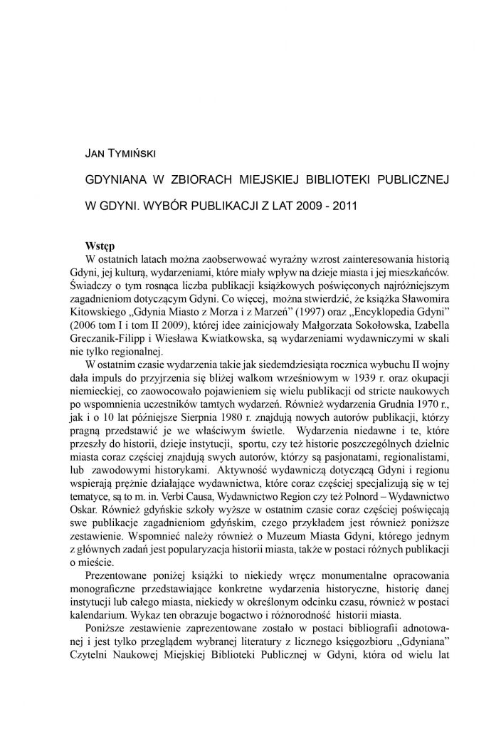 Gdyniana w zbiorach Miejskiej Biblioteki Publicznej w Gdyni. Wybór publikacji z lat 2009-2011 