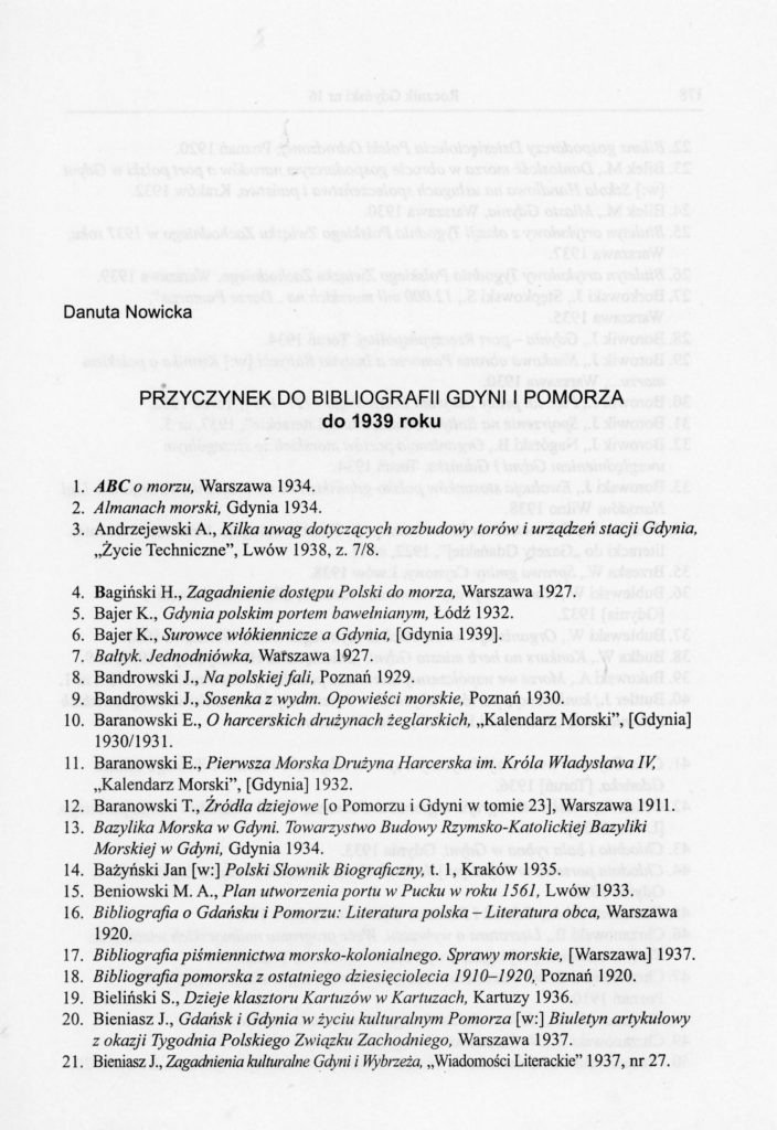 Przyczynek do bibliografii Gdyni i Pomorza (do 1939 r.)