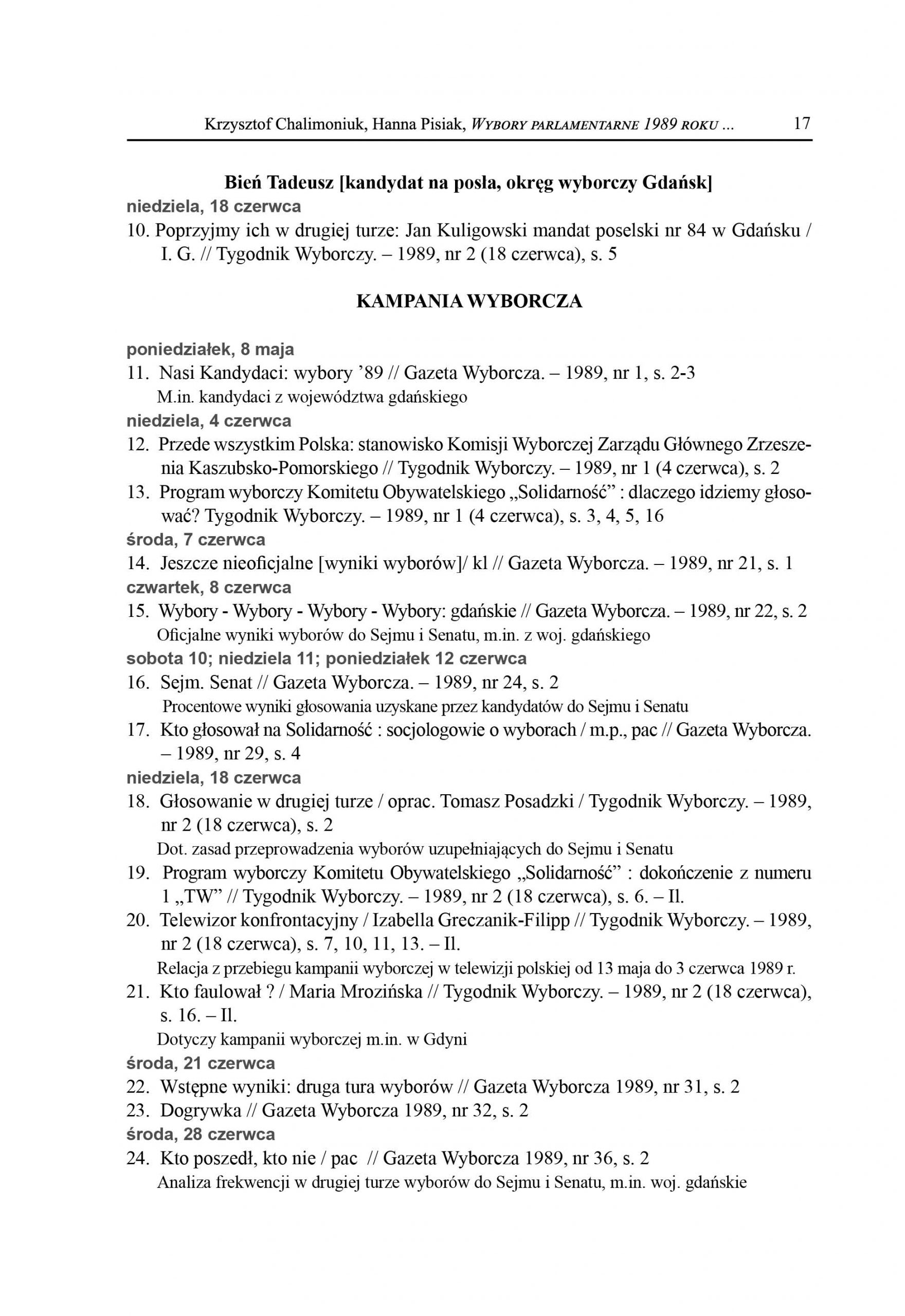 Wybory parlamentarne 1989 roku w prasie trójmiejskiej: zestawienie bibliograficzne artykułów (opracowanie w wyborze)
