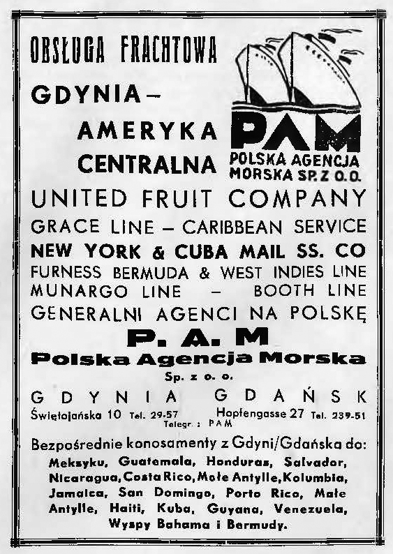 Obsługa frachtowa Gdynia - Ameryka Centralna. P. A. M Polska Agencja Morska Sp. z o. o.