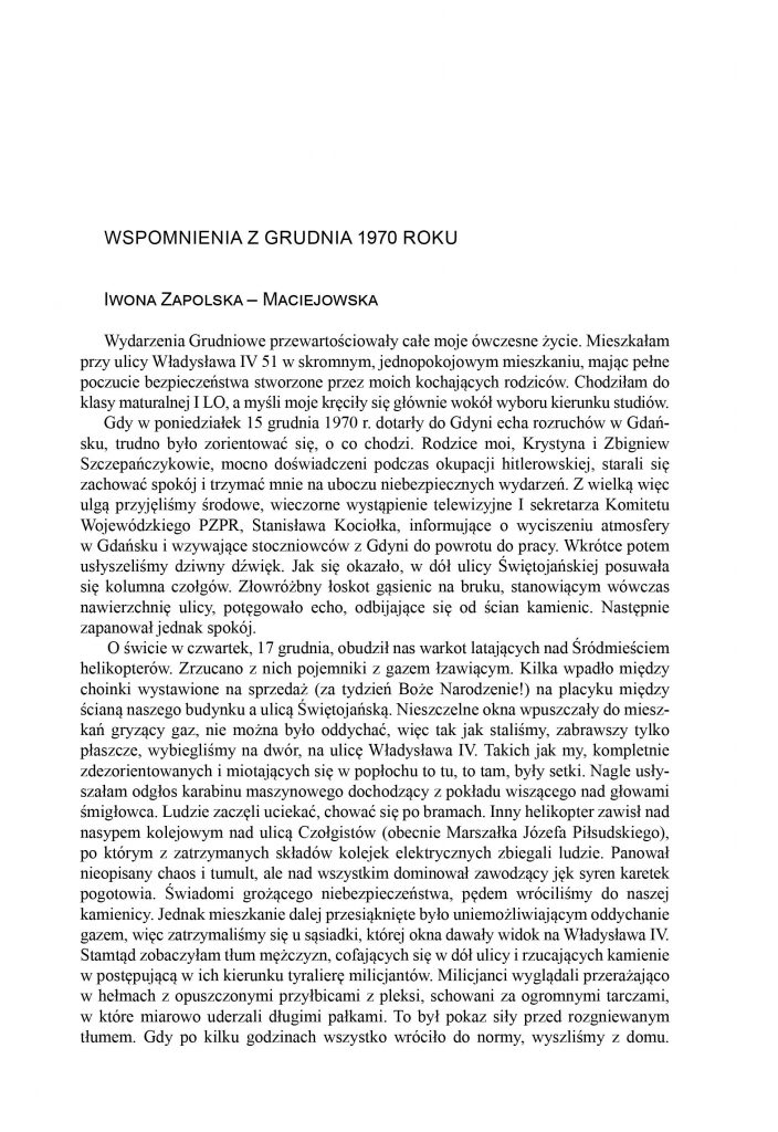 Wspomnienia z Grudnia 1970 roku / Iwona Zapolska-Maciejowska