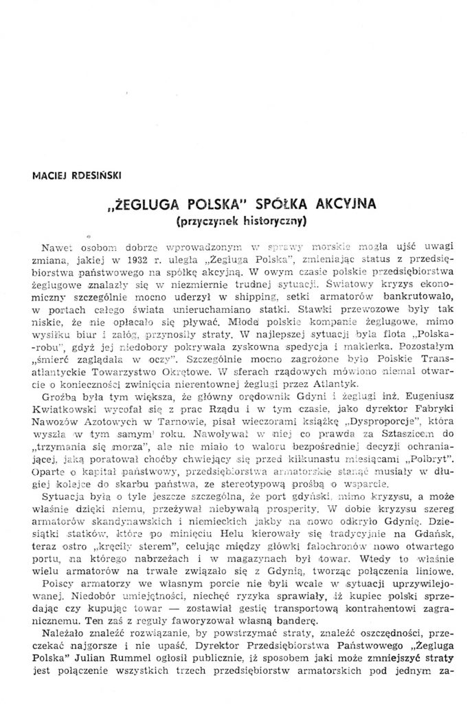 'Żegluga Polska" Spółka AKcyjna (przycyznek historyczny)