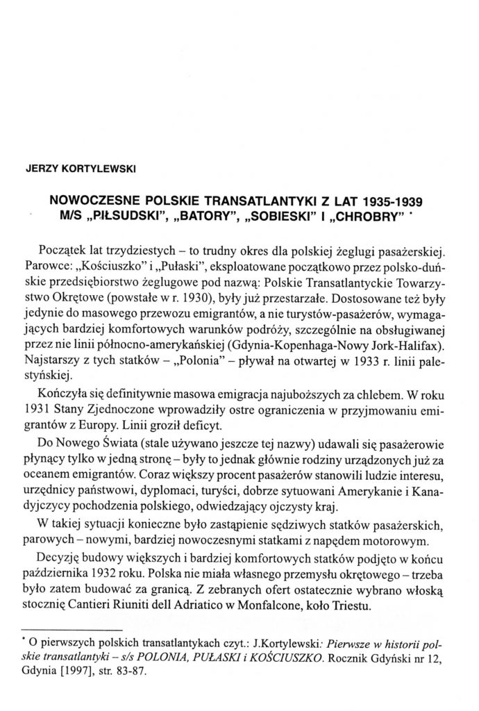 Nowoczesne polskie transatlantyki z lat 1935-1939 m/s "Piłsudski", "Batory" i "Chrobry"