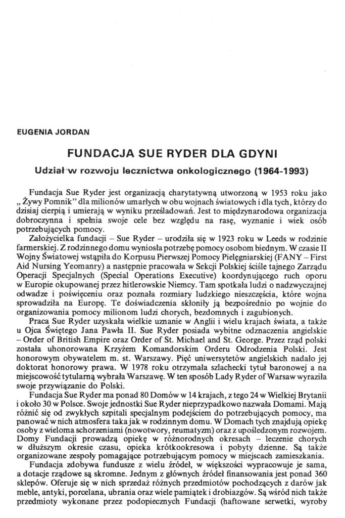 Fundacja Sue Ryder dla Gdyni. Udział w rozwoju lecznictwa onkologicznego (1964-1993)