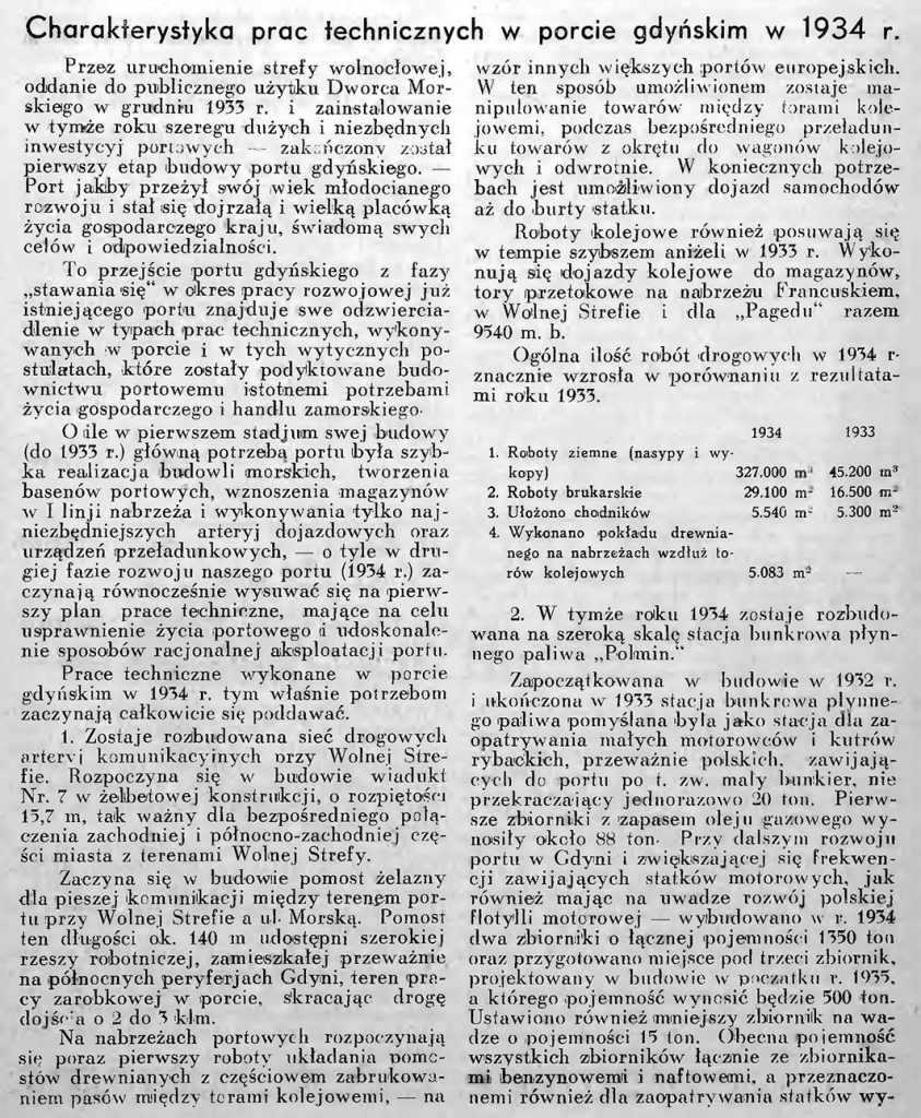 Charakterystyka prac technicznych w porcie gdyńskim w 1934 r. 1