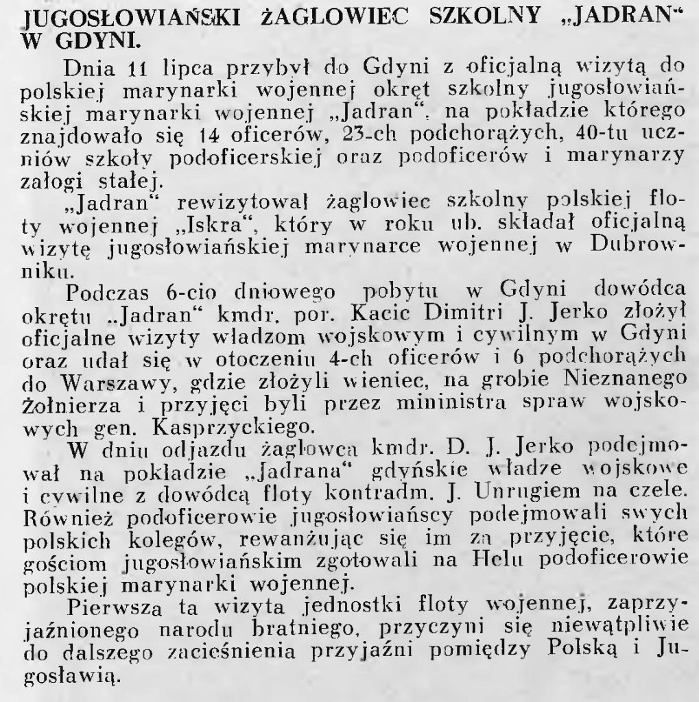 Jugosłowiański żaglowiec szkolny Jadran w Gdyni