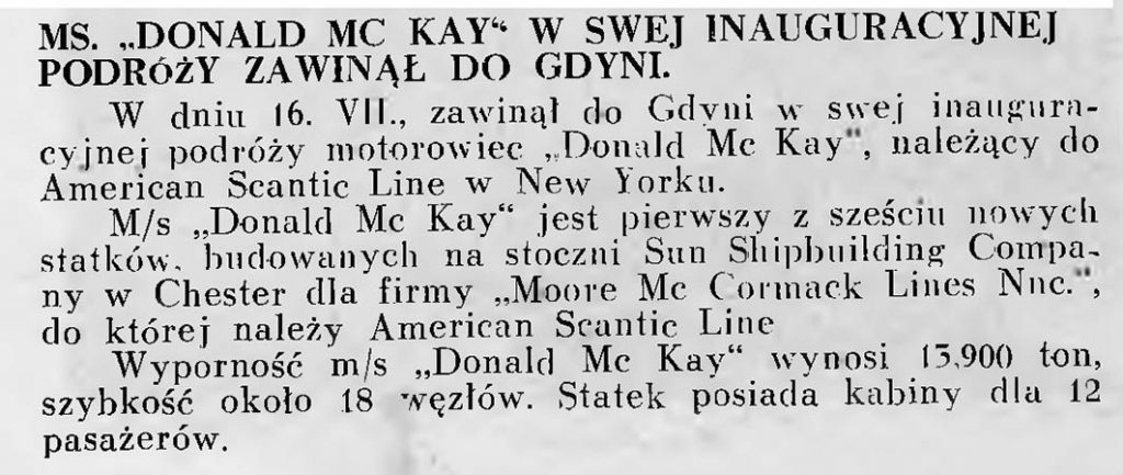 MS Donald Mc Kay w swej inauguracyjnej podróży zawinął do Gdyni