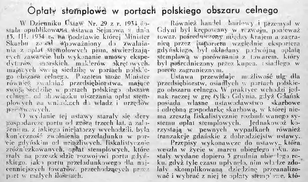 Opłaty stemplowe w portach Polskiego Obszaru Celnego