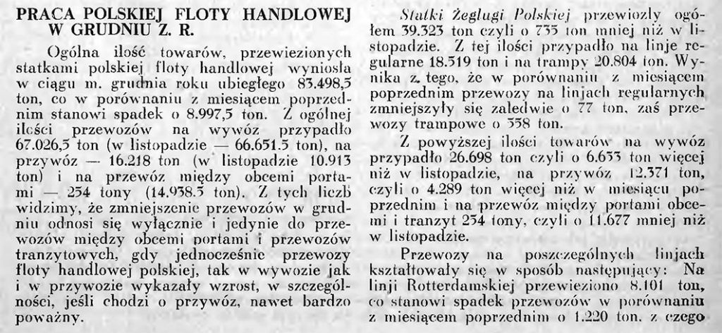 Praca polskiej floty handlowej w grudniu z.[eszłego] r.[oku] [1934 r.]