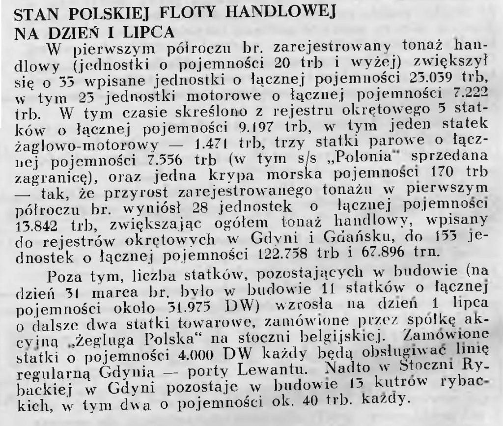 Stan polskiej floty handlowej na dzień 1 lipca