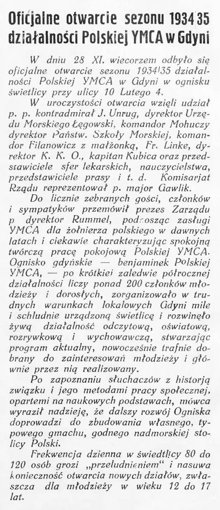 Oficjalne otwarcie sezonu 1934-1935 działalności Polskiej YMCA w Gdyni