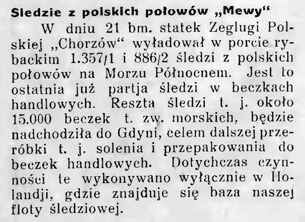 Śledzie z polskich połowów mewy