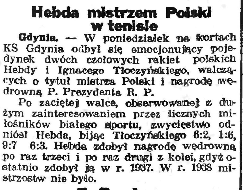 Hebda mistrzem Polski w tenisie