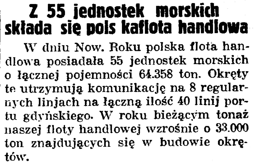 Z 55 jednostek morskich składa się polska flota handlowa