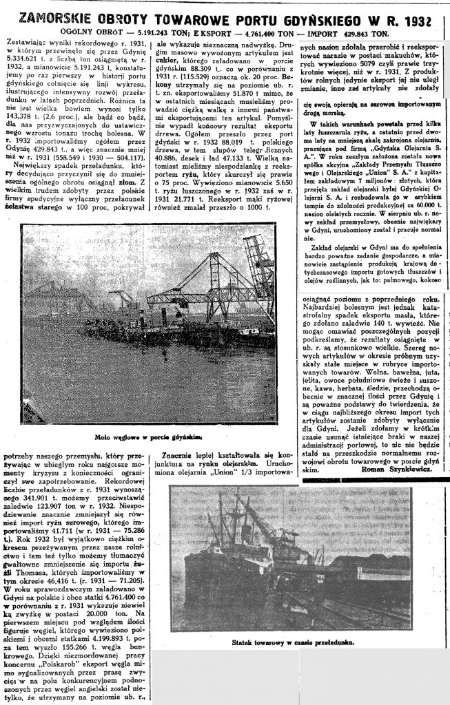 Zamorskie obroty towarowe portu gdyńskiego w 1932 r.