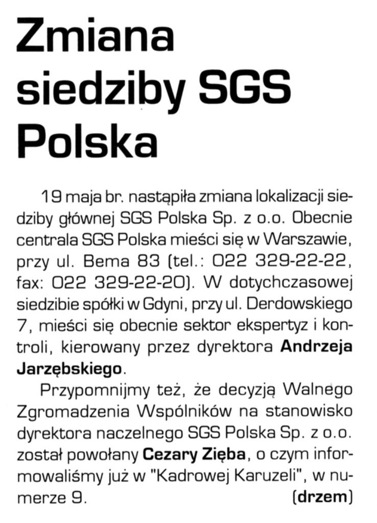 Zmiana siedziby SGS Polska