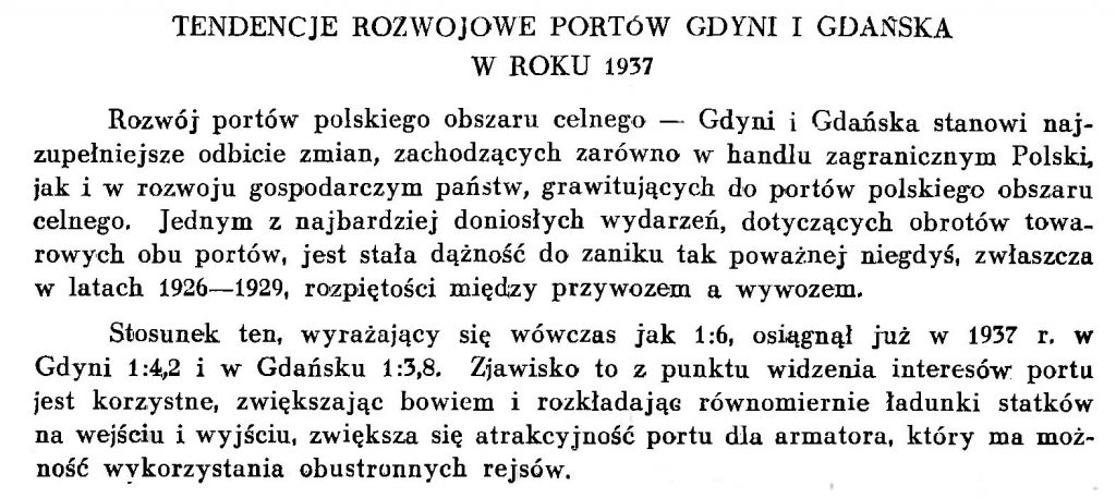 Tendencje rozwojowe portów Gdyni i Gdańska w roku 1937 i Gdańska