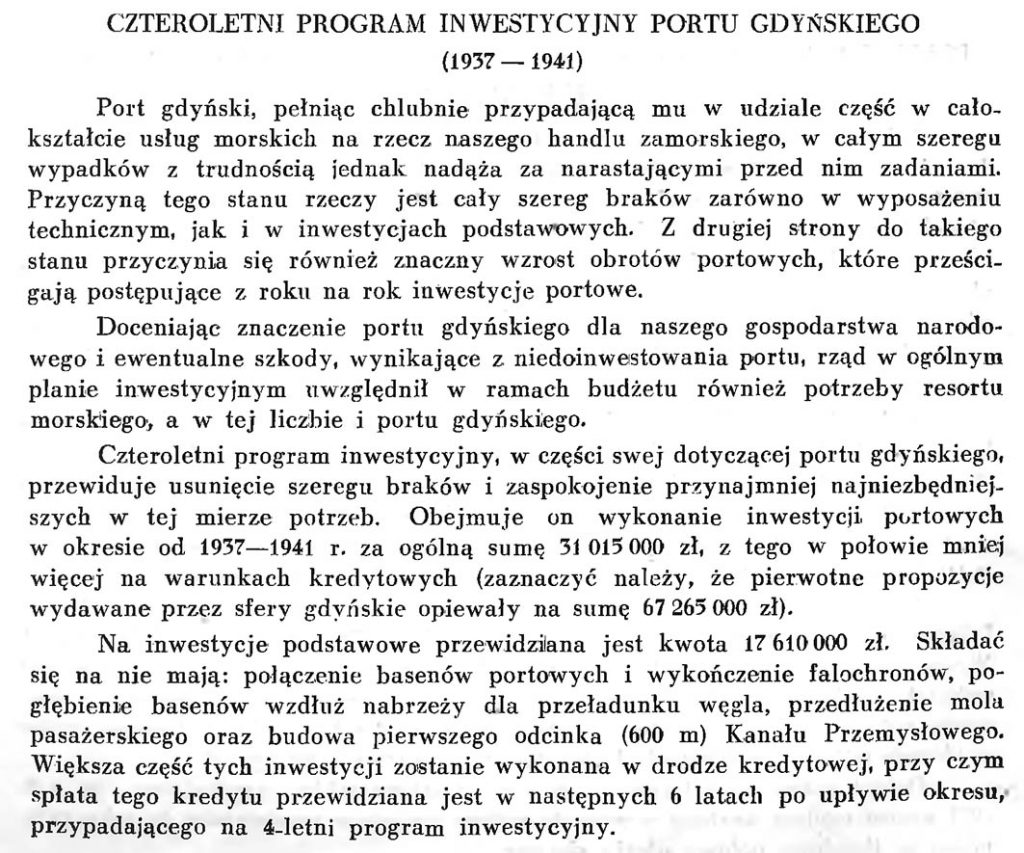 Czteroletni program inwestycyjny portu gdyńskiego (1937-1941)