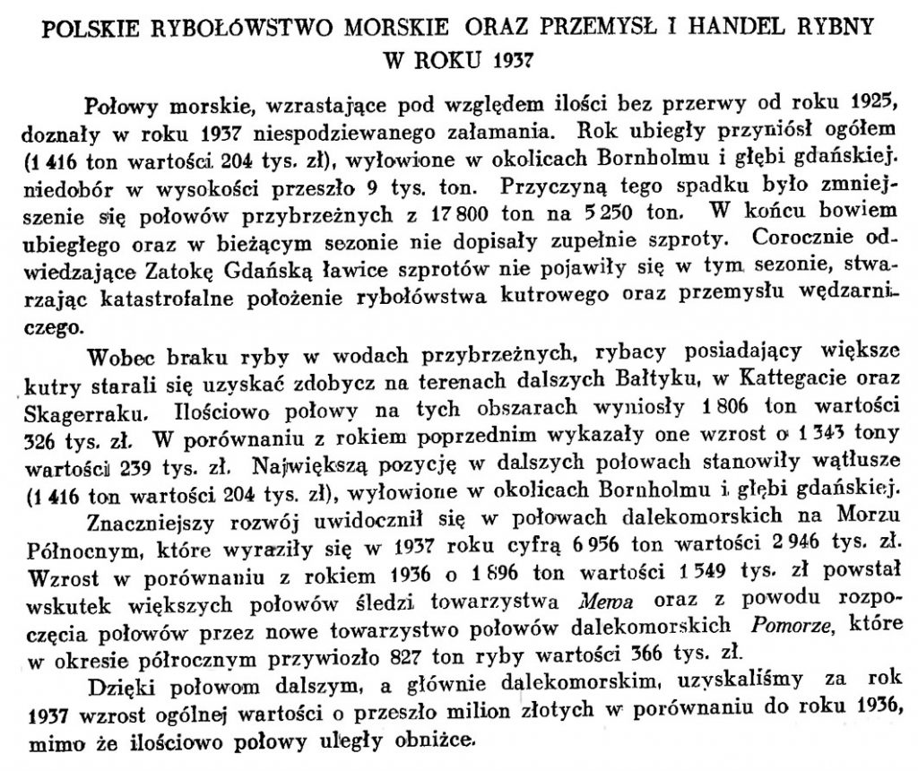 Polskie rybołówstwo morskie oraz przemysł i handel rybny w roku 1937