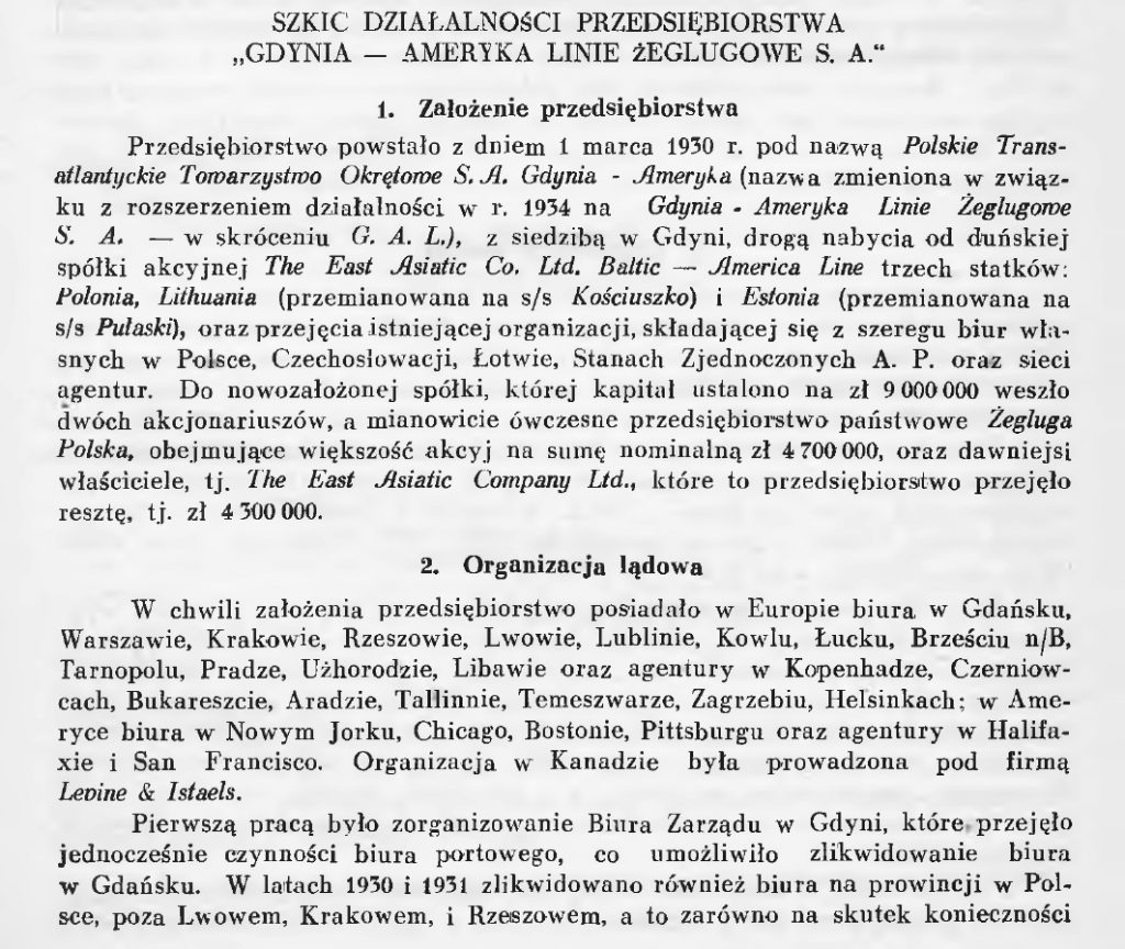 Szkic działalności przedsiębiorstwa "Gdynia - Ameryka Linie Żeglugowe S A."