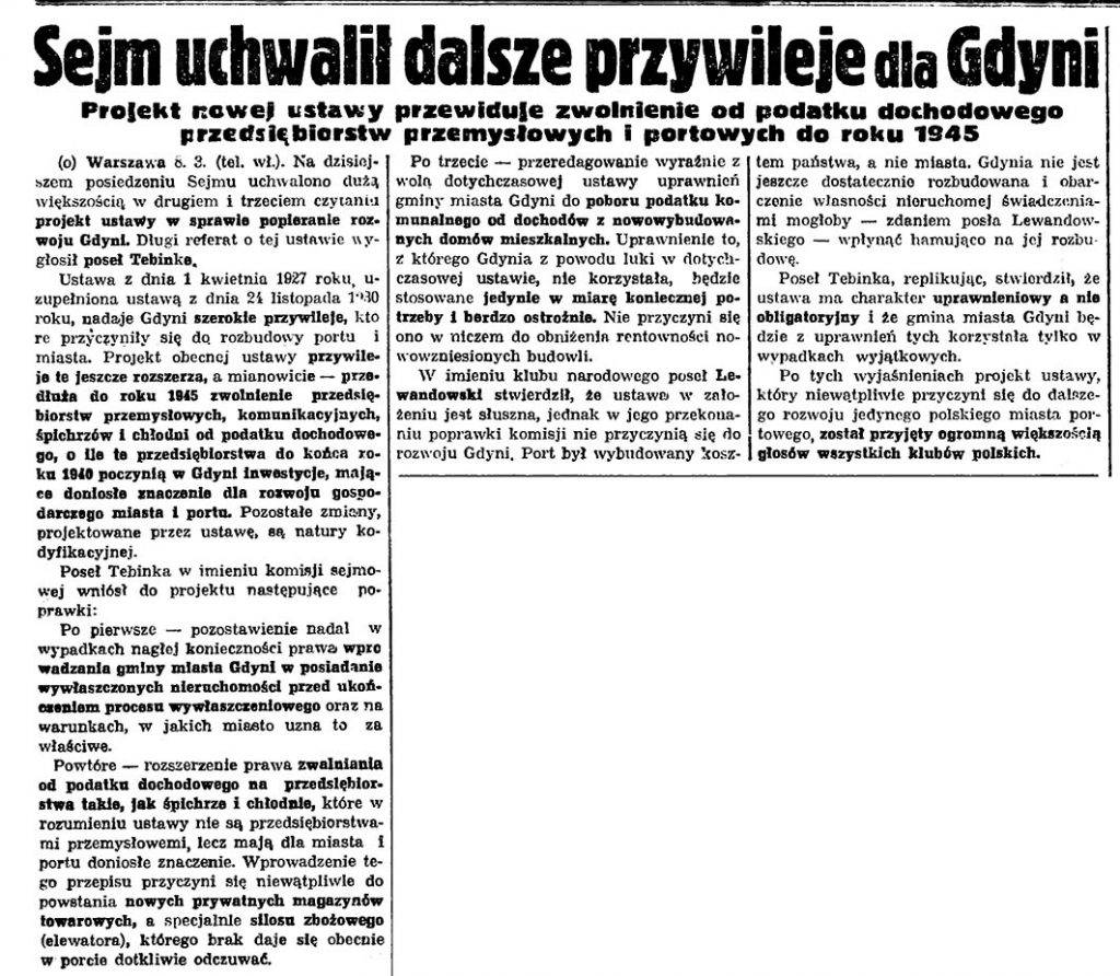 Sejm uchwalił dalsze przywileje dla Gdyni