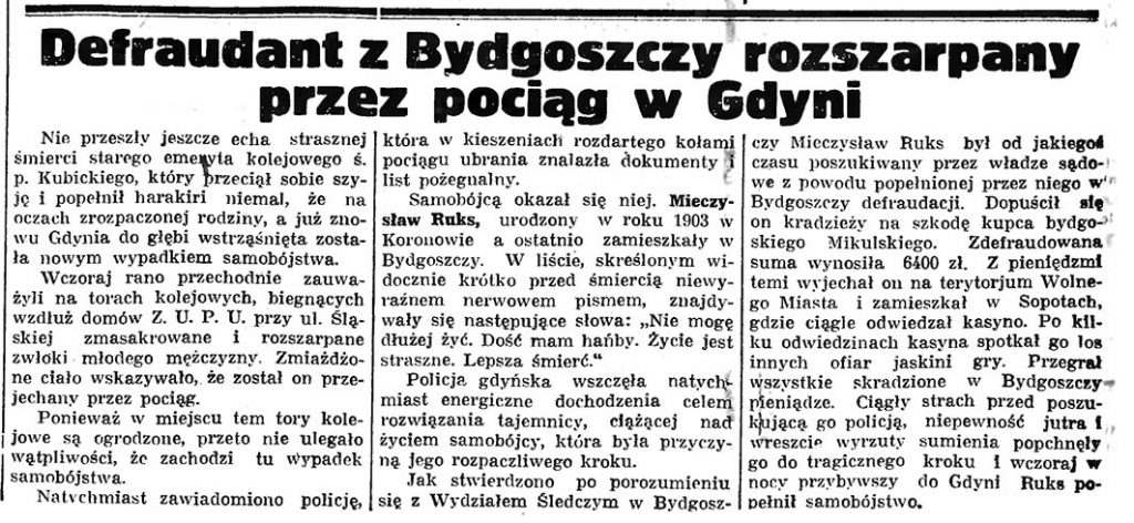Defraudant z Bydgoszczy rozszarpany przez pociąg w Gdyni
