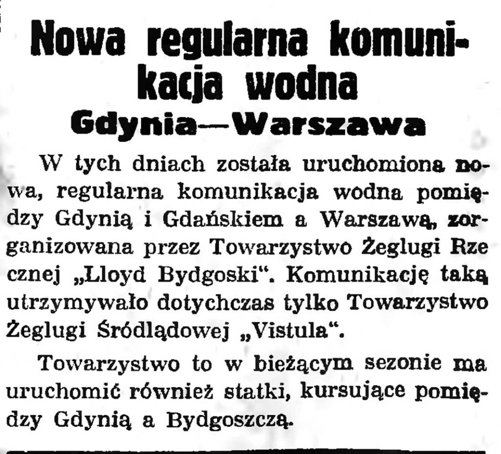Nowa regulacja komuniakcja wodna Gdynia - Warszawa