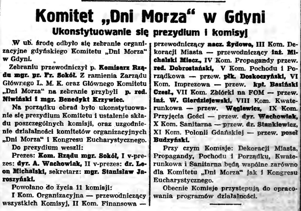 Komitet "Dni Morza" w Gdyni