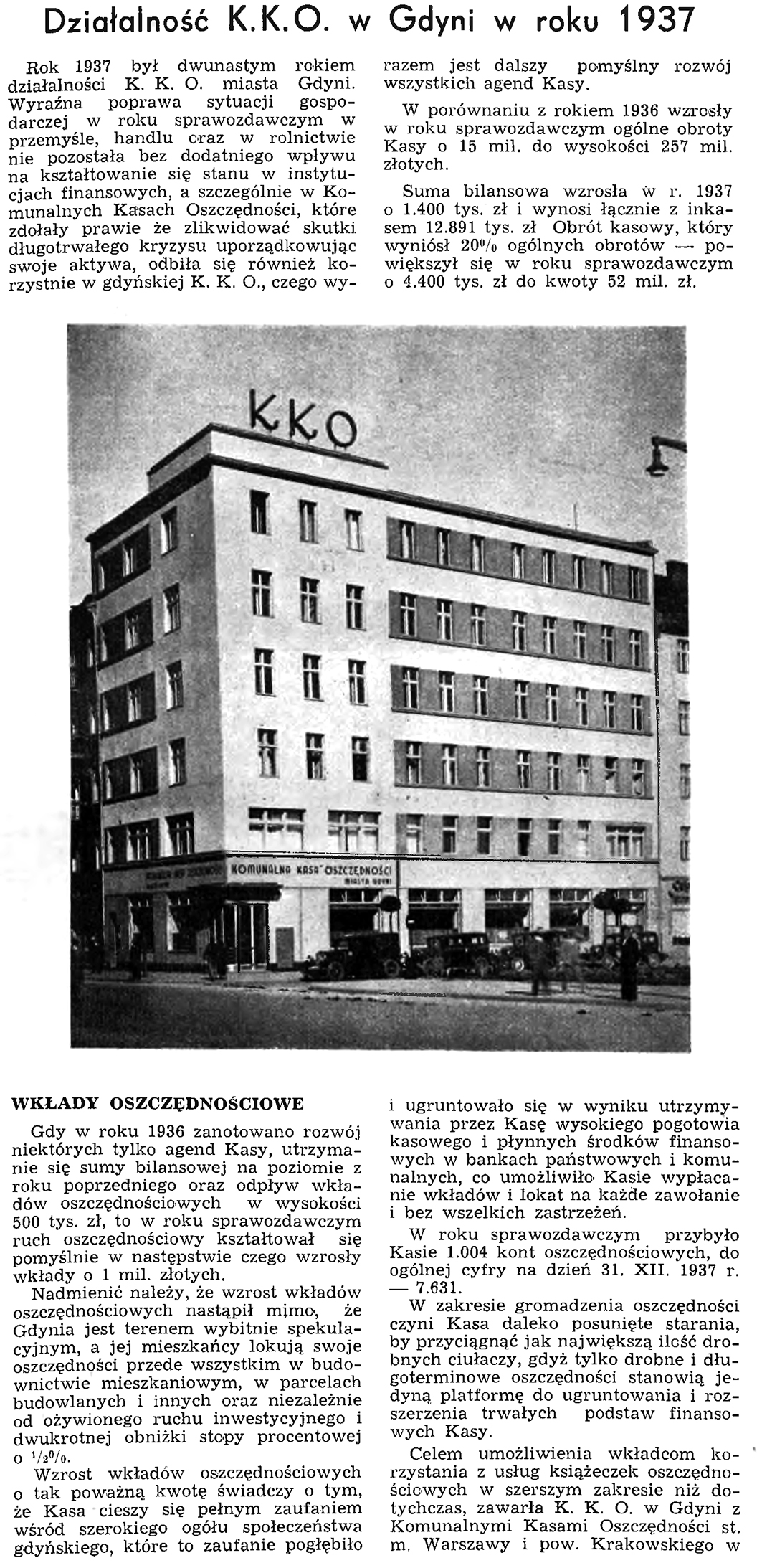 Działalność K. K. O. w Gdyni w roku 1937 