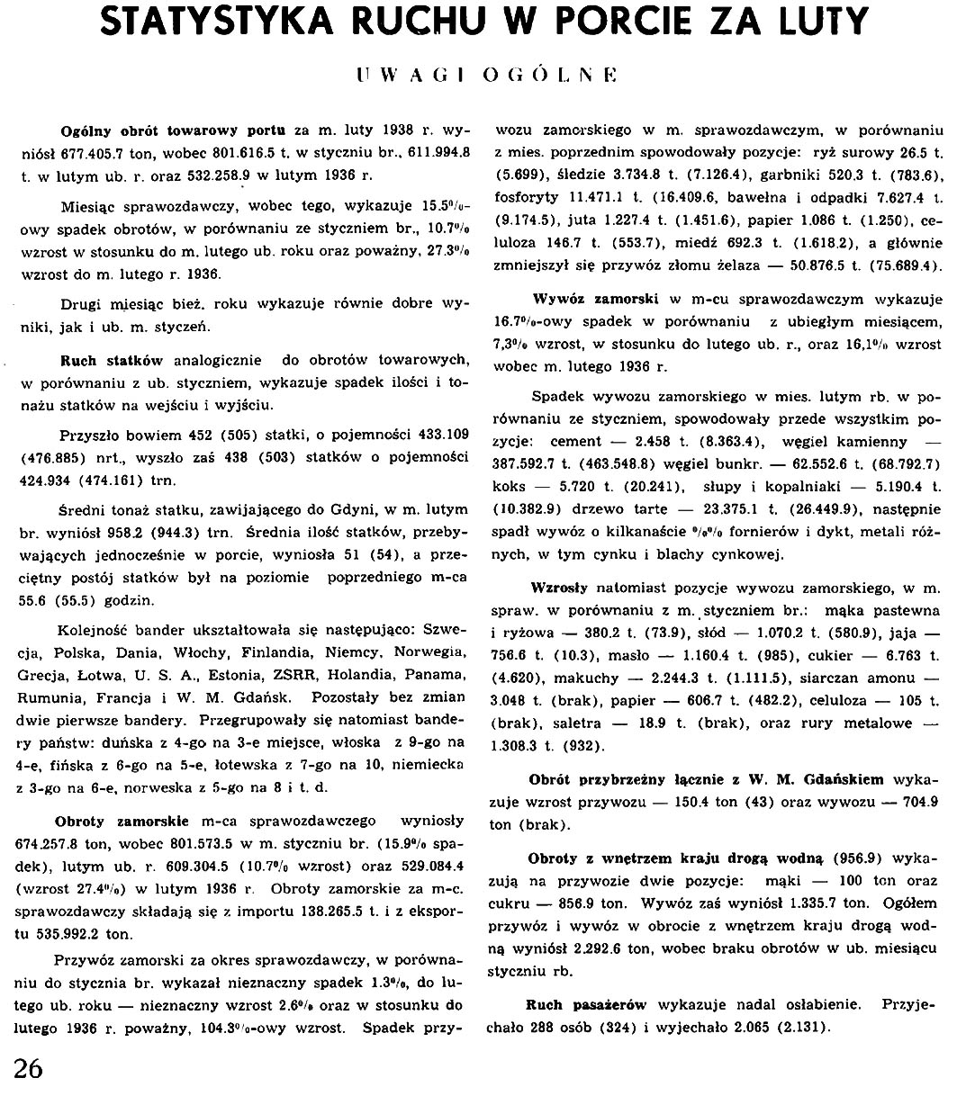 Statystyka ruchu w porcie za luty [1938 r.]