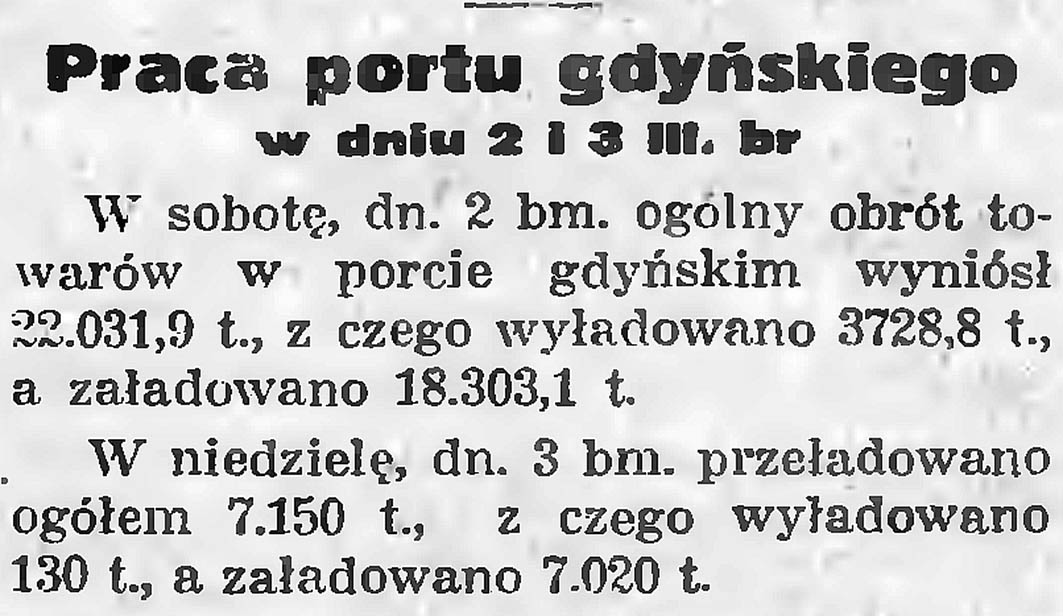 Praca portu gdyńskiego w dniu 2 i 3 III. br 