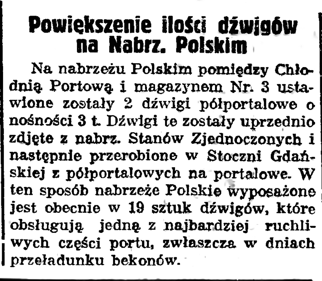 Powiększenie ilości dźwigów na Nabrz. Polskim