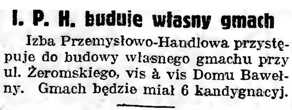 I. P. H. buduje własny gmach // Gazeta Gdańska. - 1939, nr 10, s. 7