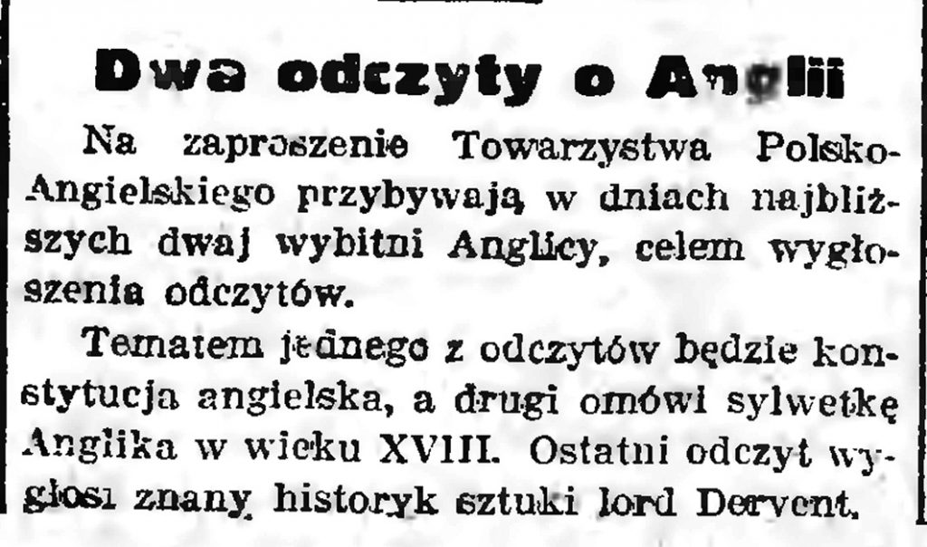 Dwa odczyty o Angljii // Gazeta Gdańska. - 1939, nr 10, s. 7