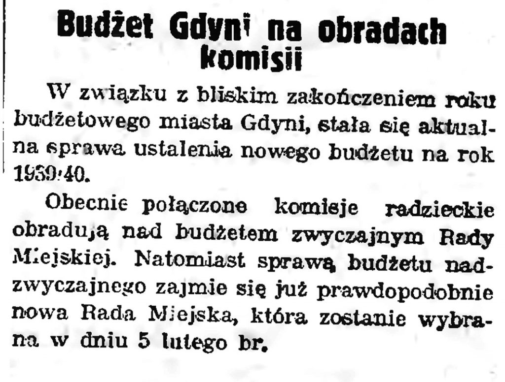 Budżet Gdyni na obradach komisji // Gazeta Gdańska. - 1939, nr 10, s. 7