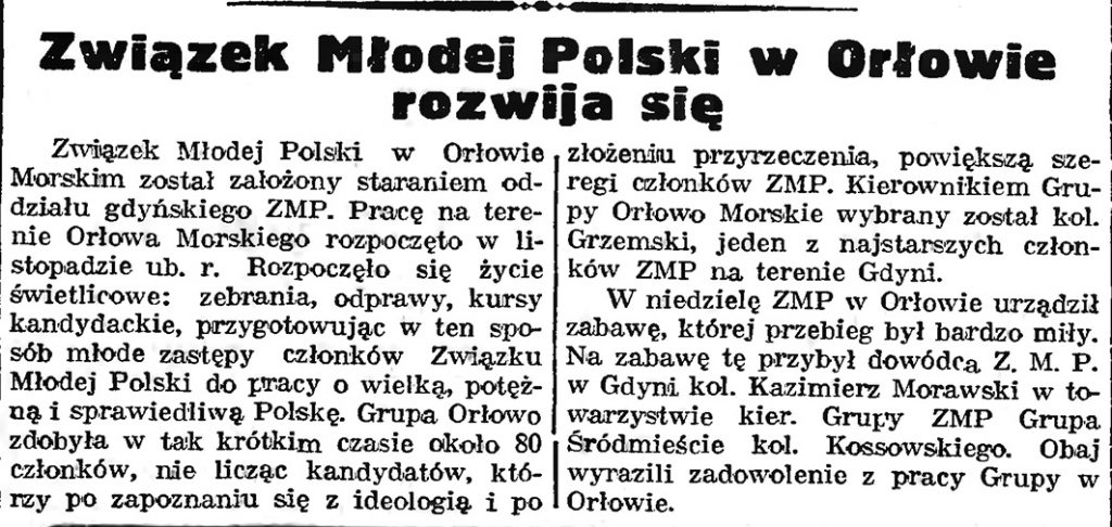 Związek Młodej Polski w Orłowie rozwija się // Gazeta Gdańska. - 1939, nr 10, s. 7