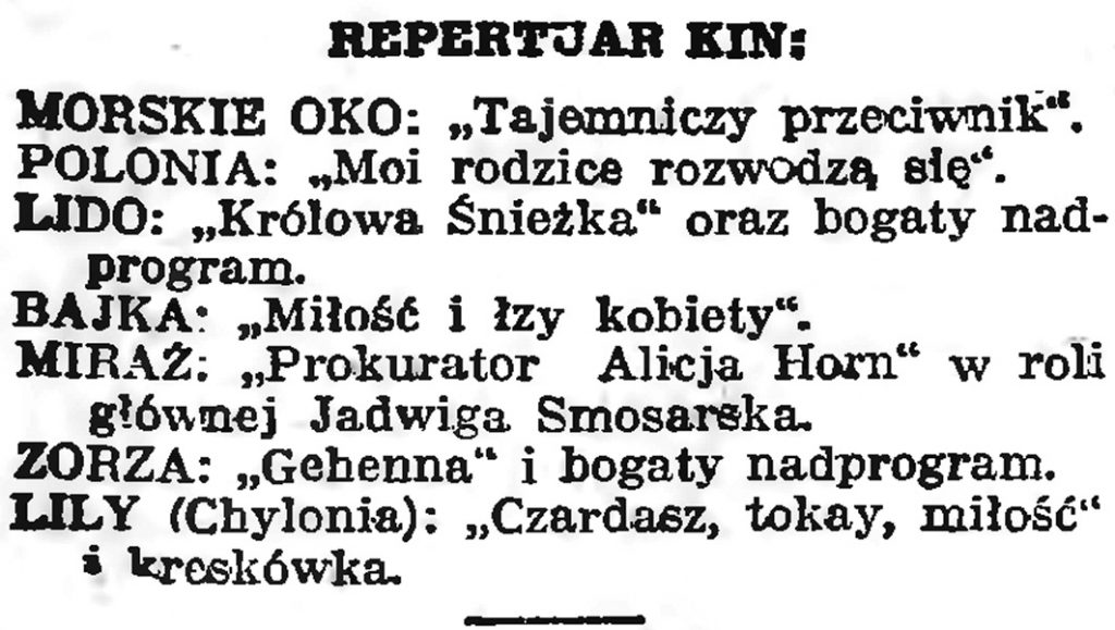 Repertuar kin // Gazeta Gdańska. - 1939, nr 10, s. 7