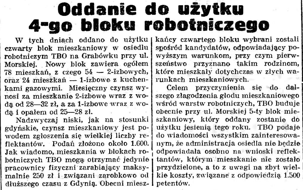Oddanie do użytku 4-go bloku robotniczego // Gazeta Gdańska. - 1939, nr 12, s. 12 