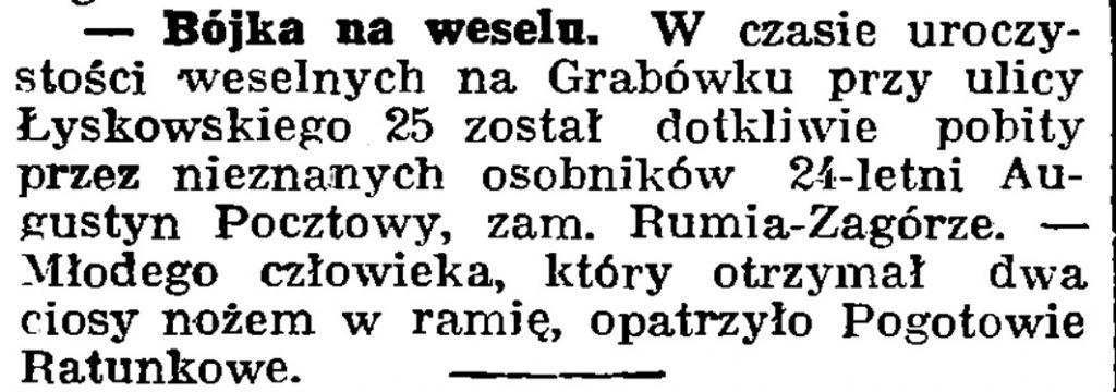 Bójka na weselu // Gazeta Gdańska. - 1939, nr 13, s. 6