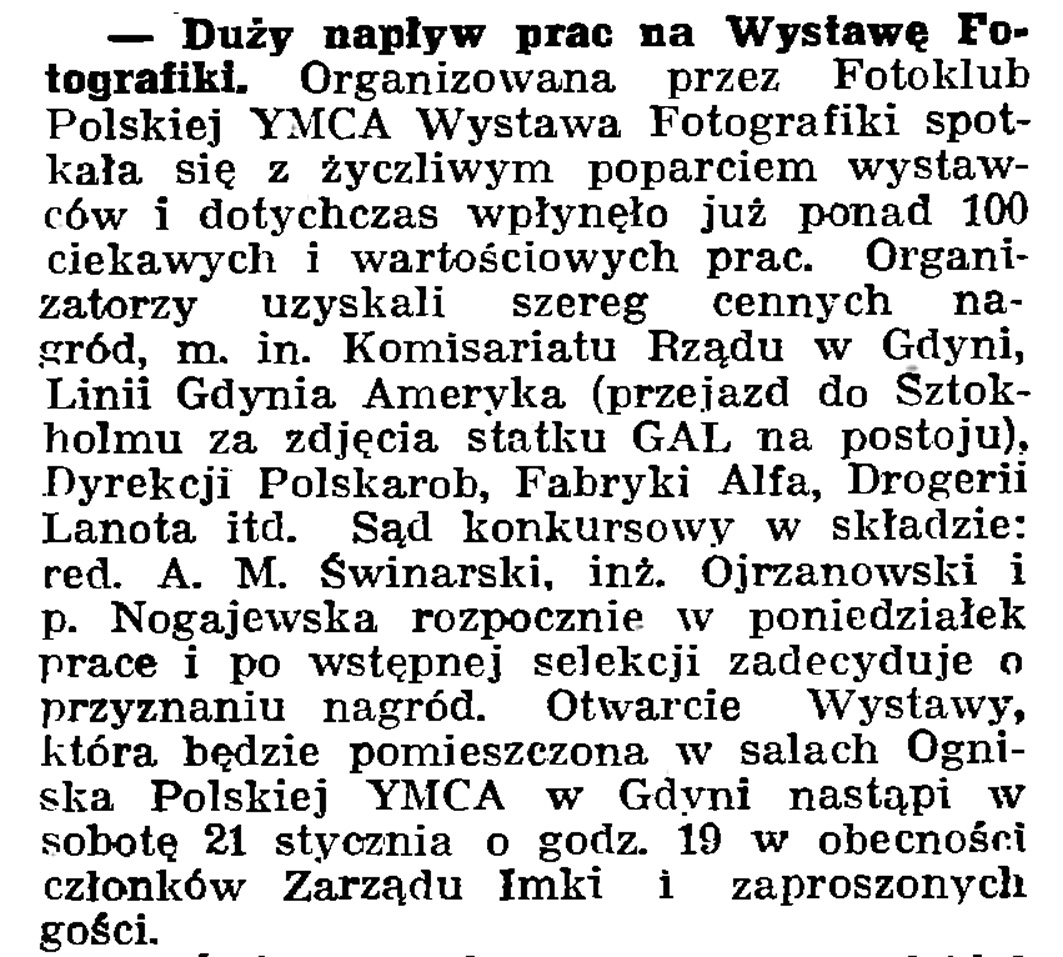 Duży napływ prac na Wystawę Fotografiki // Gazeta Gdańska. - 1939, nr 6, s. 8