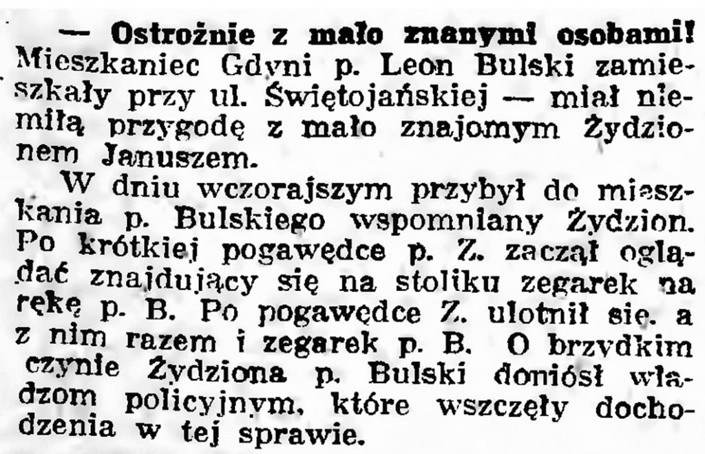Ostrożnie z mało znanymi osobami! // Gazeta Gdańska. - 1939, nr 15, s. 7