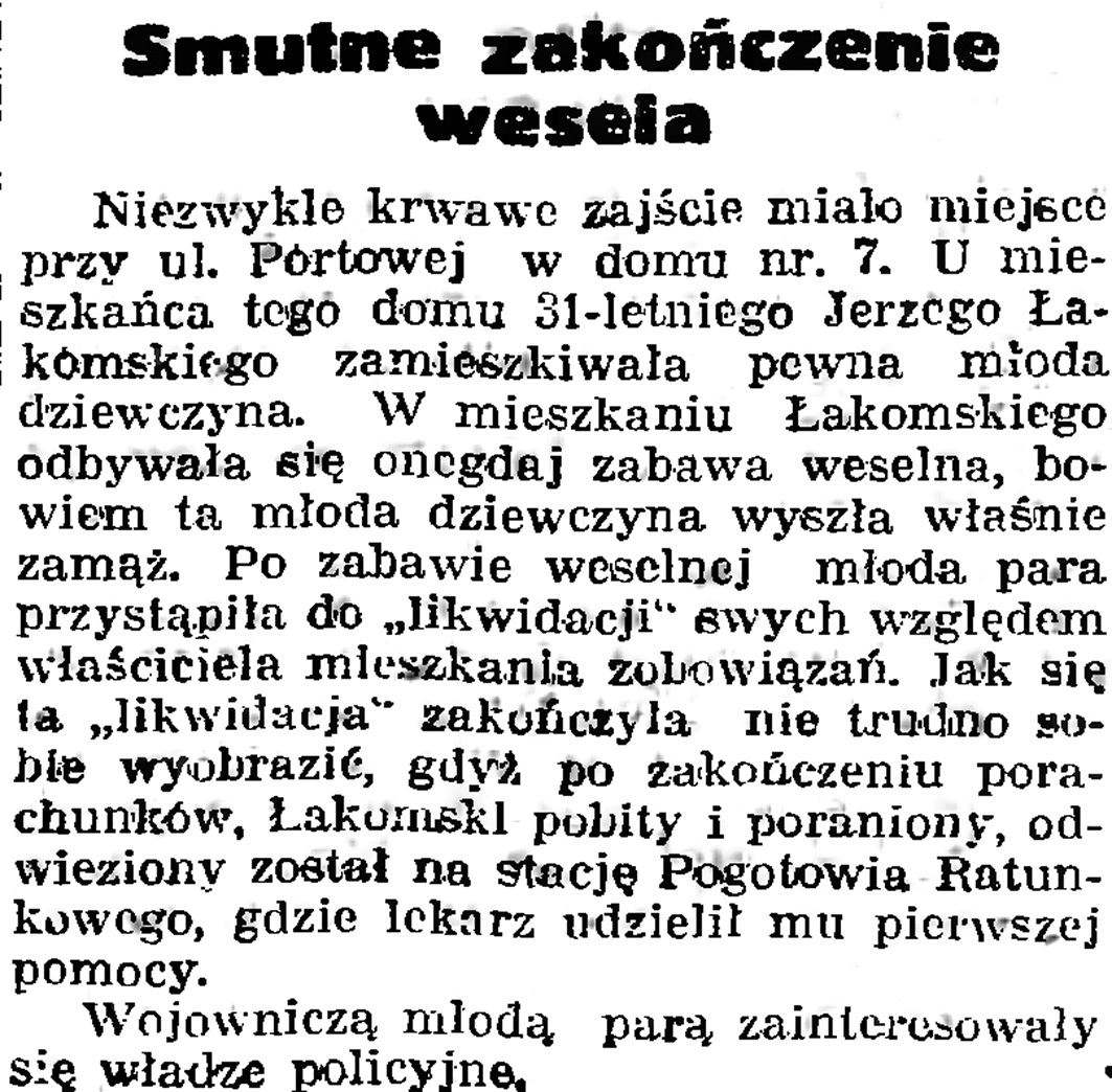 Smutne zakończenie wesela // Gazeta Gdańska. - 1939, nr 16, s. 7