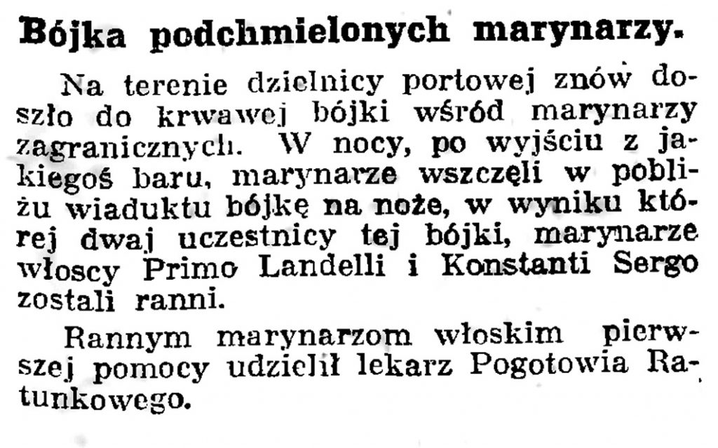 Bójka podchmielonych marynarzy // Gazeta Gdańska. - 1939, nr 17, s. 7